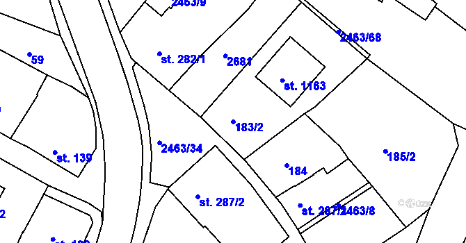 Parcela st. 183/2 v KÚ Bor u Tachova, Katastrální mapa