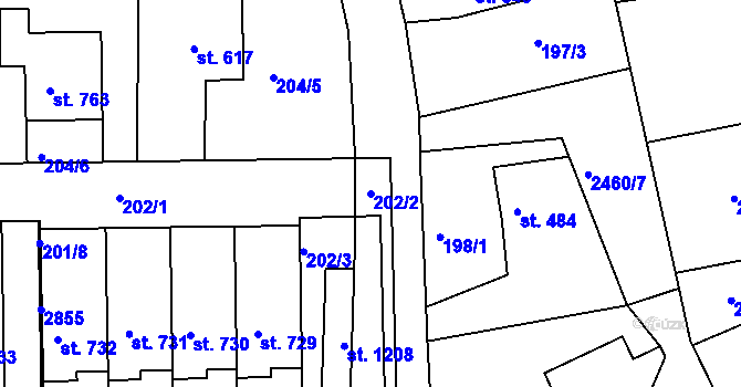Parcela st. 202/2 v KÚ Bor u Tachova, Katastrální mapa