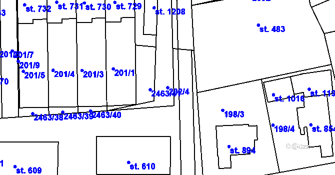 Parcela st. 202/4 v KÚ Bor u Tachova, Katastrální mapa