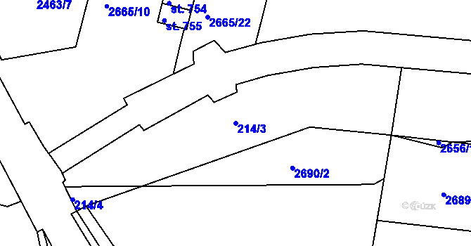 Parcela st. 214/3 v KÚ Bor u Tachova, Katastrální mapa