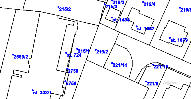Parcela st. 219/2 v KÚ Bor u Tachova, Katastrální mapa