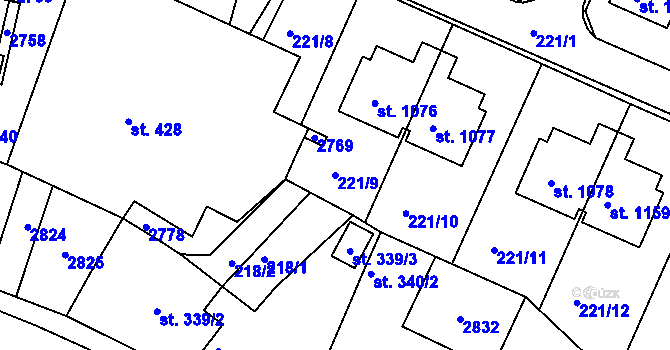 Parcela st. 221/9 v KÚ Bor u Tachova, Katastrální mapa