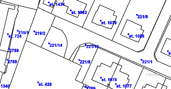 Parcela st. 221/15 v KÚ Bor u Tachova, Katastrální mapa
