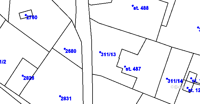 Parcela st. 311/13 v KÚ Bor u Tachova, Katastrální mapa