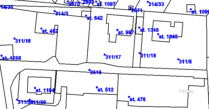 Parcela st. 311/17 v KÚ Bor u Tachova, Katastrální mapa