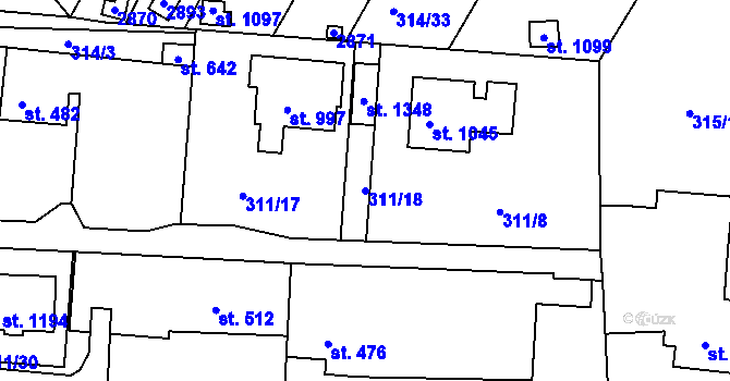 Parcela st. 311/18 v KÚ Bor u Tachova, Katastrální mapa