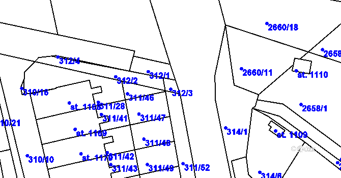 Parcela st. 312/3 v KÚ Bor u Tachova, Katastrální mapa