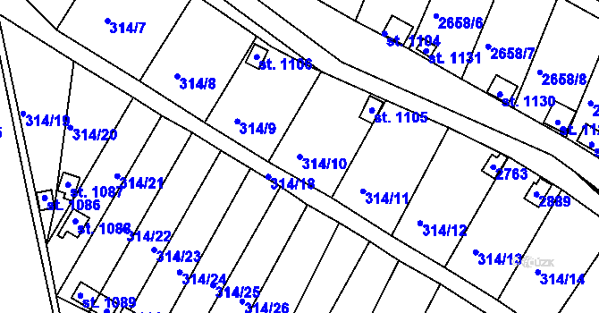 Parcela st. 314/10 v KÚ Bor u Tachova, Katastrální mapa