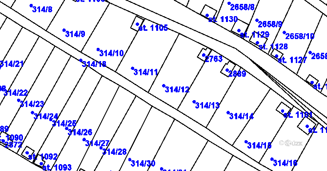 Parcela st. 314/12 v KÚ Bor u Tachova, Katastrální mapa