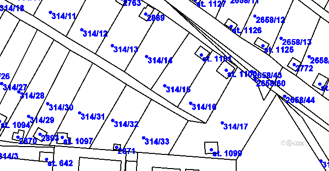Parcela st. 314/15 v KÚ Bor u Tachova, Katastrální mapa