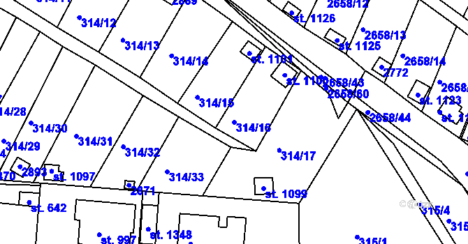 Parcela st. 314/16 v KÚ Bor u Tachova, Katastrální mapa