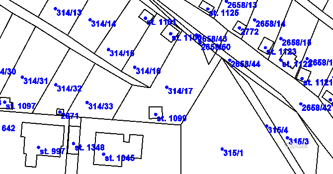 Parcela st. 314/17 v KÚ Bor u Tachova, Katastrální mapa