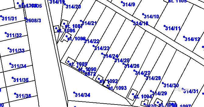 Parcela st. 314/24 v KÚ Bor u Tachova, Katastrální mapa