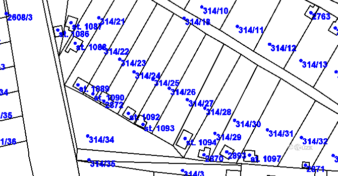 Parcela st. 314/26 v KÚ Bor u Tachova, Katastrální mapa