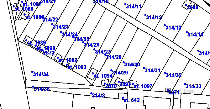Parcela st. 314/28 v KÚ Bor u Tachova, Katastrální mapa
