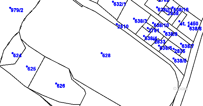 Parcela st. 628 v KÚ Bor u Tachova, Katastrální mapa