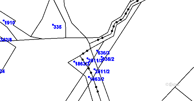 Parcela st. 636/3 v KÚ Bor u Tachova, Katastrální mapa