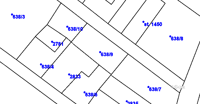 Parcela st. 638/9 v KÚ Bor u Tachova, Katastrální mapa