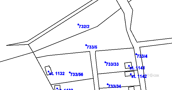 Parcela st. 733/5 v KÚ Bor u Tachova, Katastrální mapa