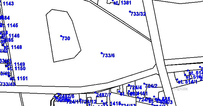 Parcela st. 733/6 v KÚ Bor u Tachova, Katastrální mapa