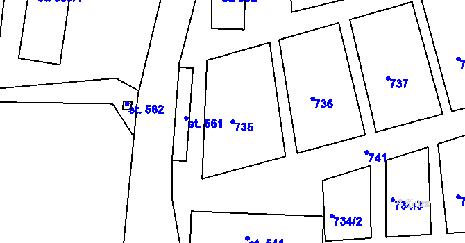 Parcela st. 735 v KÚ Bor u Tachova, Katastrální mapa