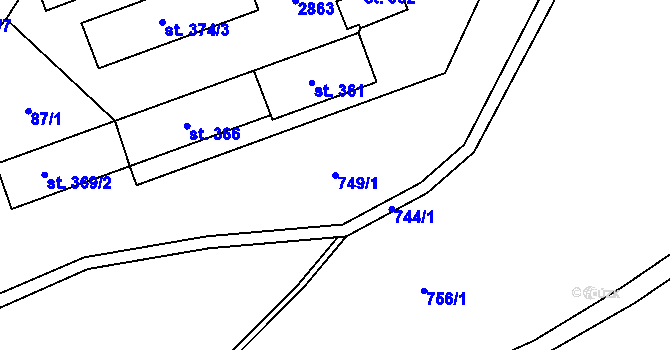 Parcela st. 749/1 v KÚ Bor u Tachova, Katastrální mapa