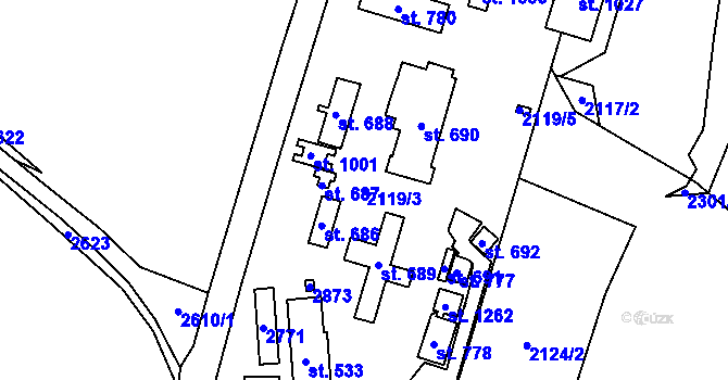 Parcela st. 2119/3 v KÚ Bor u Tachova, Katastrální mapa