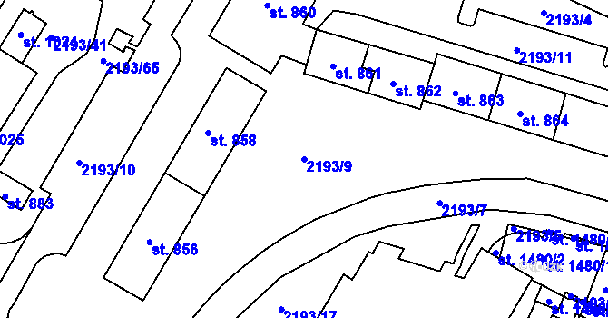 Parcela st. 2193/9 v KÚ Bor u Tachova, Katastrální mapa