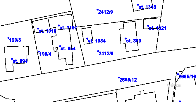 Parcela st. 2412/8 v KÚ Bor u Tachova, Katastrální mapa