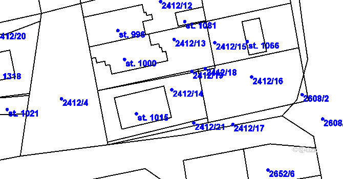 Parcela st. 2412/14 v KÚ Bor u Tachova, Katastrální mapa