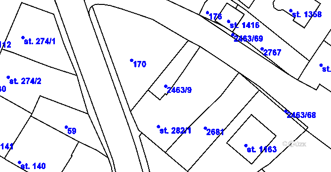 Parcela st. 2463/9 v KÚ Bor u Tachova, Katastrální mapa