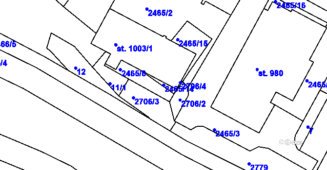 Parcela st. 2465/14 v KÚ Bor u Tachova, Katastrální mapa
