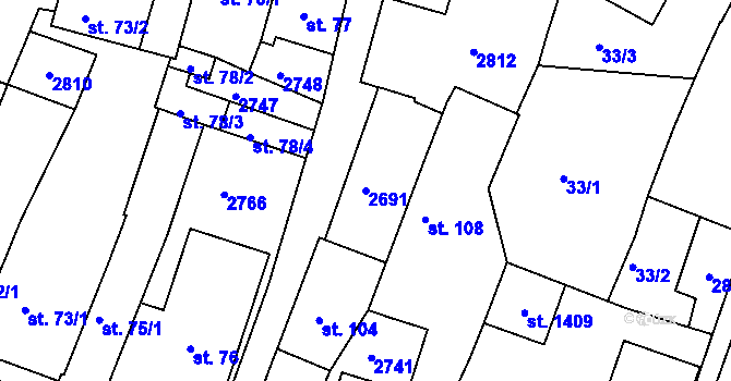 Parcela st. 2691 v KÚ Bor u Tachova, Katastrální mapa