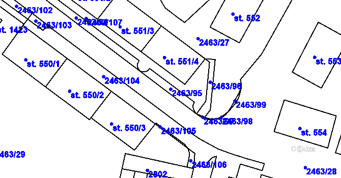 Parcela st. 2463/95 v KÚ Bor u Tachova, Katastrální mapa
