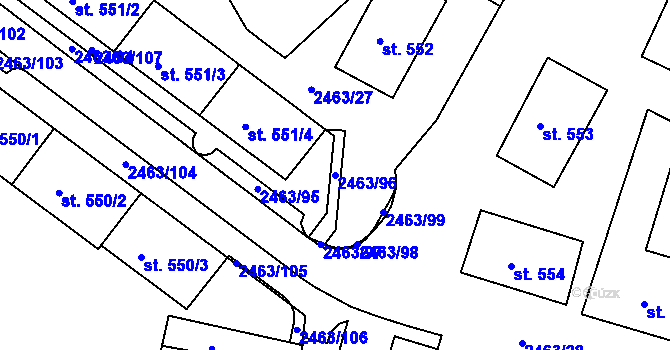 Parcela st. 2463/96 v KÚ Bor u Tachova, Katastrální mapa