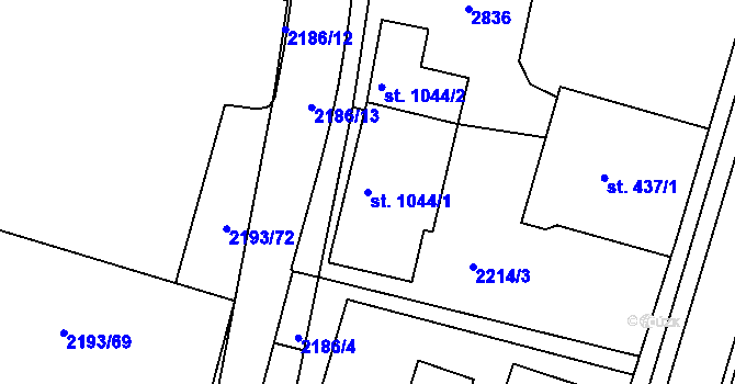 Parcela st. 1044/1 v KÚ Bor u Tachova, Katastrální mapa