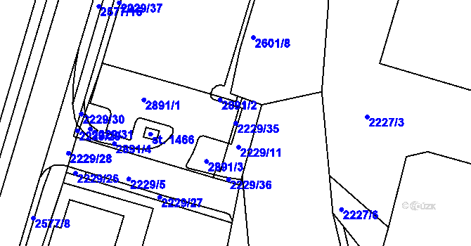 Parcela st. 2229/35 v KÚ Bor u Tachova, Katastrální mapa
