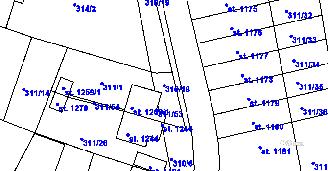 Parcela st. 310/18 v KÚ Bor u Tachova, Katastrální mapa
