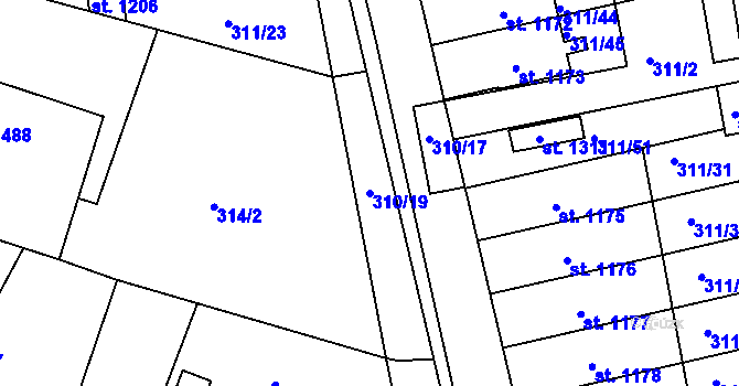 Parcela st. 310/19 v KÚ Bor u Tachova, Katastrální mapa