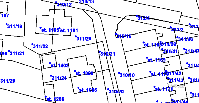 Parcela st. 310/21 v KÚ Bor u Tachova, Katastrální mapa