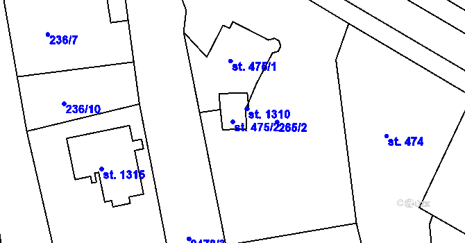 Parcela st. 475/2 v KÚ Bor u Tachova, Katastrální mapa