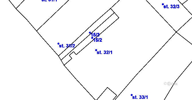 Parcela st. 32/1 v KÚ Borovany u Boru, Katastrální mapa