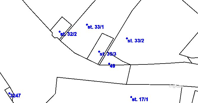 Parcela st. 33/3 v KÚ Borovany u Boru, Katastrální mapa