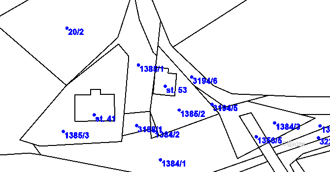 Parcela st. 53 v KÚ Borovany u Boru, Katastrální mapa