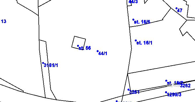 Parcela st. 44/1 v KÚ Borovany u Boru, Katastrální mapa