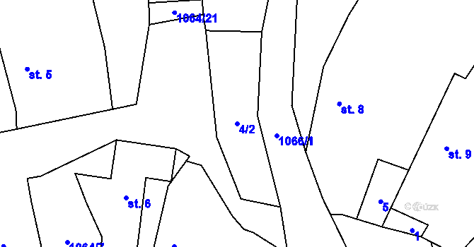 Parcela st. 4/2 v KÚ Lužná u Boru, Katastrální mapa