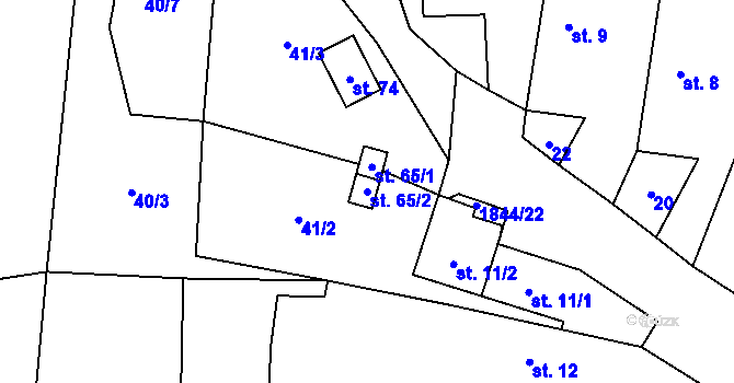 Parcela st. 65/2 v KÚ Skviřín, Katastrální mapa