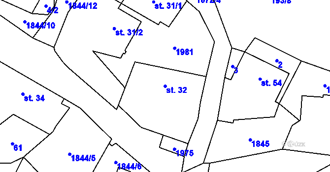 Parcela st. 32 v KÚ Skviřín, Katastrální mapa