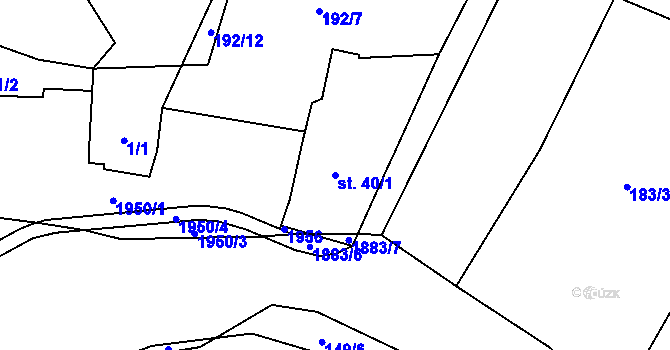 Parcela st. 40/1 v KÚ Skviřín, Katastrální mapa