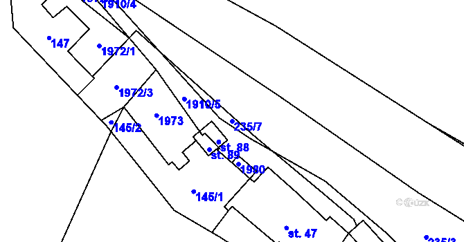 Parcela st. 235/7 v KÚ Skviřín, Katastrální mapa